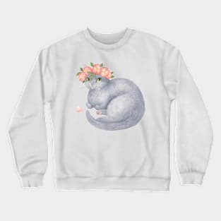 Flower Cat - Grey With Pink Crewneck Sweatshirt